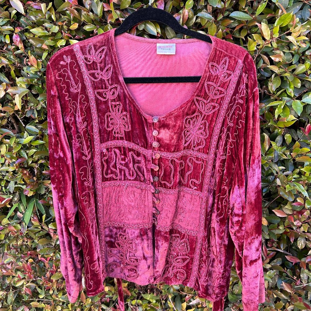 Encash Free Size Burgundy Velvet Bohemian Indian Jacket